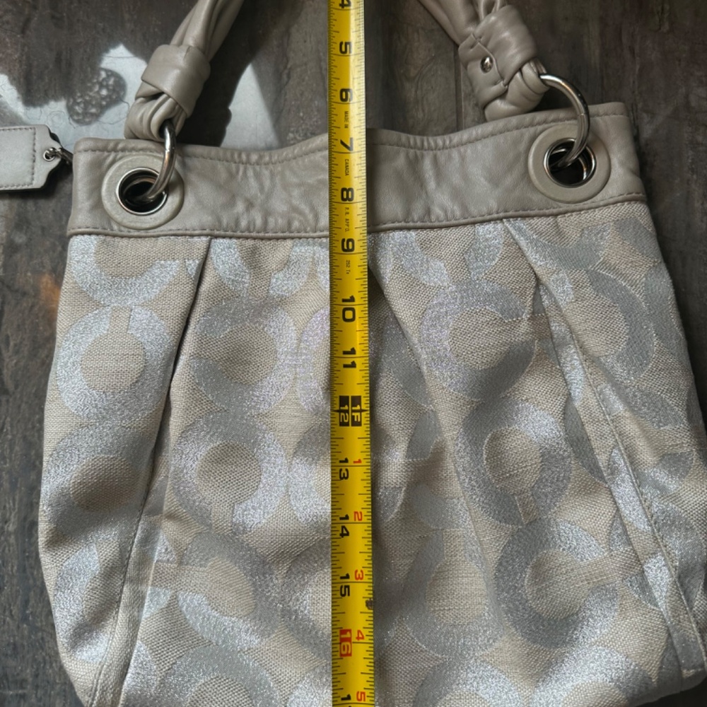 Coach Metallic Silver and Taupe Signature Hobo Bag - Picture 6 of 12